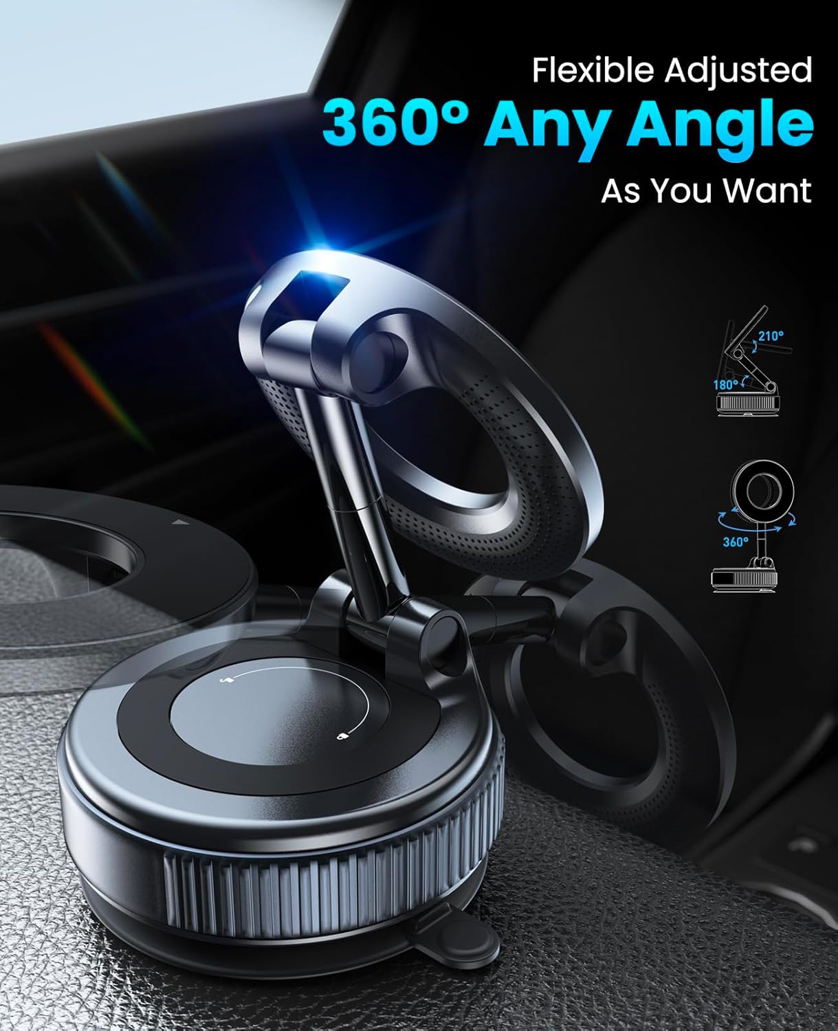 Jononser premium magnetic car phone holder securely mounted on a vehicle dashboard featuring powerful MagSafe magnets, strong suction cup technology, hands-free driving, GPS navigation support, and universal smartphone compatibility.
Jononser Magnetic MagSafe Car Phone Holder with powerful vacuum suction cup, ultra strong magnetic grip, 360° adjustable design, foldable portable phone mount compatible with iPhone 17, 16, 15, 14, 13, and 12 Series.
Jononser foldable magnetic MagSafe phone mount with compact 